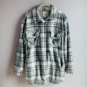 Thread & Supply Mens Shacket Grey White Plaid Check Heavy Lined Winter Small